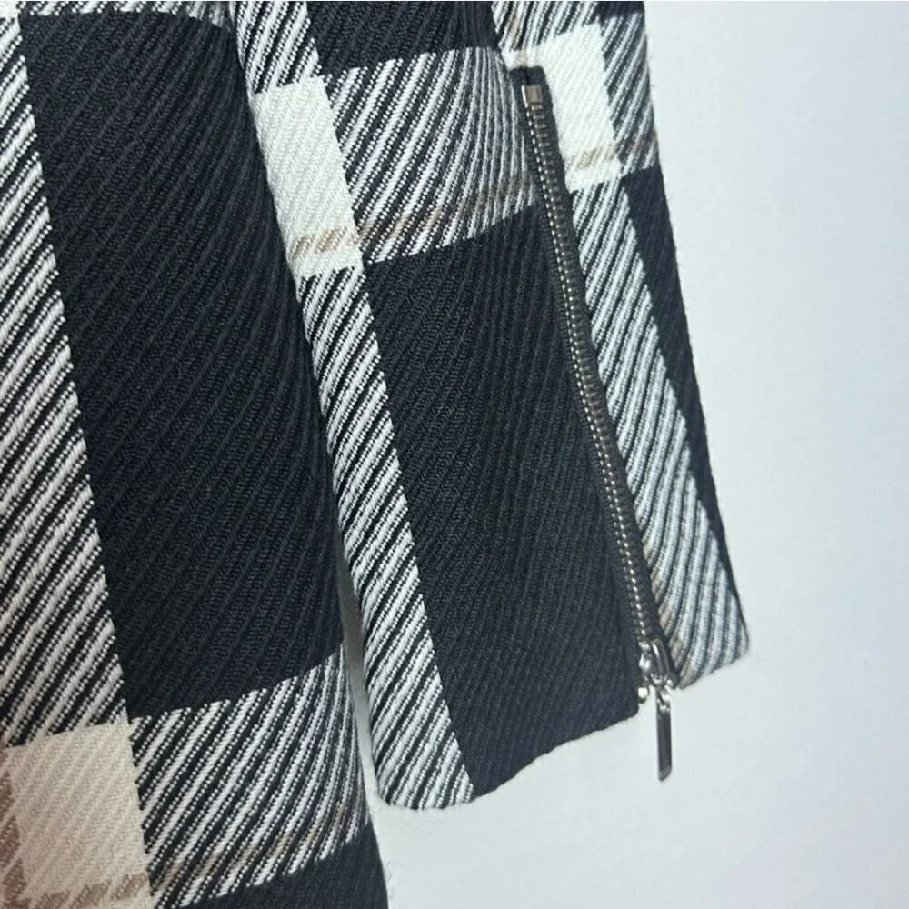 White House Black Market Plaid Zip-Up Black White Moto Jacket Size XS